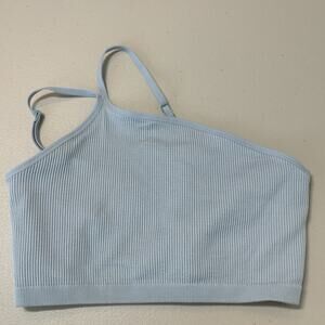 Aerie Bralette One Shoulder Double Adjustable Straps Light Blue Size L NWT